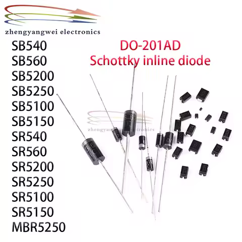 10pcs Schottky diode SB540 SB560 SB5200 SB5250 SB5100 SB5150 SR540 SR560 SR5200 SR5250 SR5100 SR5150