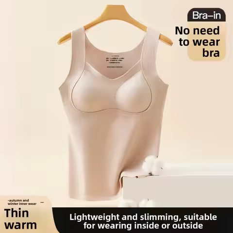 Vest Middle-aged Elder Woman's Vest Thermal Underwear Built- Chest Pads Fleece Autumn Winter Everyda