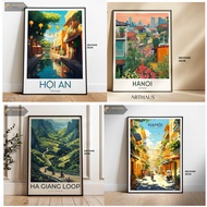 Wall painting of famous landmarks in Da Nang Ha Giang Hoi An Hue Ninh Sapa Can Tho Vietnam