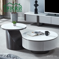 3Y Special-Shaped Coffee Table Fashionable Slate Combination Solid Wood Rotating TV Cabinet Light Lu