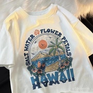 Kelopak Air Masin Pakaian Hawaii Wanita Kemeja-T Musim Panas Kartun Fesyen Bernafas Baju-T Atasan Wa