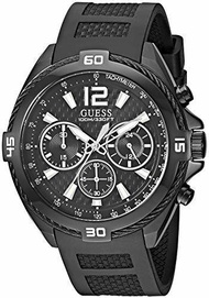 GUESS Men s Quartz Stainless Steel and Silicone Watch, Color:Black (Model: U1168G2)
