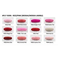 4ply Yarn(Red/Pink) Crochet Knitting Yarn 4 Ply Milk Cotton Benang Kaits