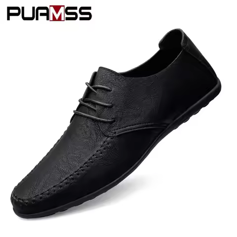 Leather Men Shoes Fashion Formal Men Shoes Moccasins Italian Breathable Male Driving Shoes Black Plu