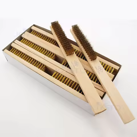 12Pcs/Lot Japan OK Wood Handle Brass Wire Copper Brush for Industrial Devices Surface/ Cleaning 4 5 