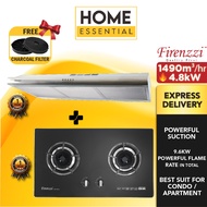 Firenzzi 1490m³/hr Slim Cooker Hood FH-902 XP/SS Combo w Firenzzi 2 Burner 4.8Kw Tempered Glass Hob 
