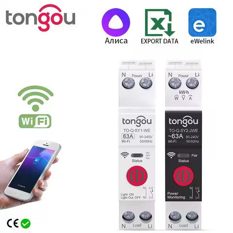 Ewelink TONGOU 1P+N 63A 110V 220V WIFI Smart Switch Energy Meter kWh Metering Circuit Breaker Timer 