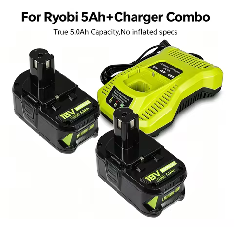 AERDU True 5.0Ah High Capacity Lithium-Ion Battery 2-Pack And Charger Kit for Ryobi 18V ONE+ P108 P1