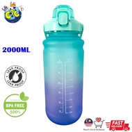 2000ml Water Bottle with reminder time Tumbler with straw scale big bottle 2Liter 2litre gym bottle 
