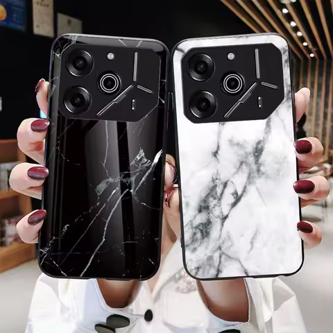 Tecno Pova 6 Pova6 Case Marble Grain Tempered Glass Hard Back Cover Phone Case Silicone Bumper for T