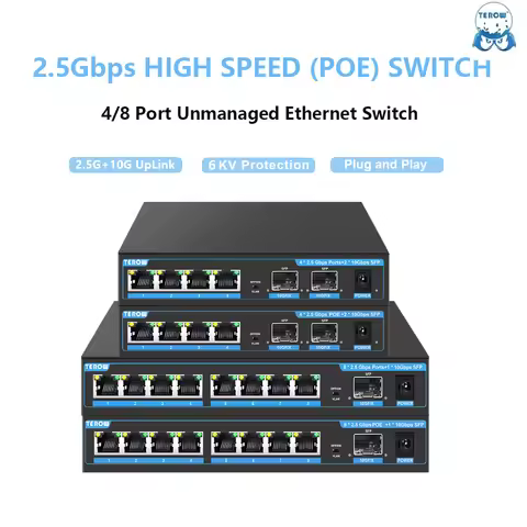 TEROW Gigabit POE Switch 2.5G/10G Unmanaged Ethernet Network Switch 4/8 Port 2.5Gbps POE +1/2 Port 1