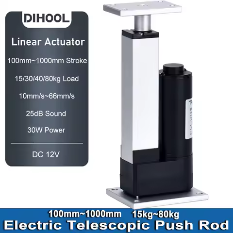 DHLA1300-A2 DC12V linear actuator 100MM~1000MM stroke 15kg/30kg/40kg/80kg load 10mm/s~66mm/s 30W ele