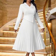 Fleurora Spring And Summer Elegant Commuting Office Purple Knitted Round Neck Pencil Bishop Sleeve C