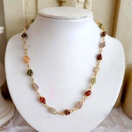 日式金線繞托寶石水晶復古項鏈頸鏈 文青復古 日本二手中古珠寶