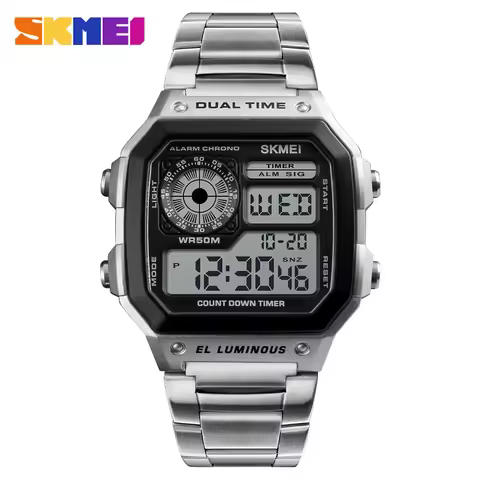 SKMEI 1335 Luxury Watch for Men Stainless Steel Digital Sports Waterproof Mens Wristwatches Countdow
