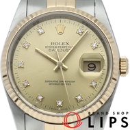 勞力士 Datejust 男士腕錶 16233G(L)，鑲嵌 10 顆鑽石，附原廠錶盒、國際保固卡，18K 黃金/不鏽鋼材質，香檳色顏色，1990 年款，成色極佳 [二手]