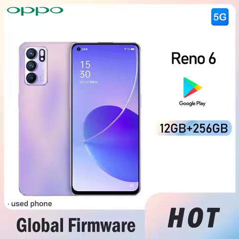 OPPO Reno 6 5G Smartphone Global firmware Rear camera 64MP RAM 12GB ROM 256GB 4300mAh battery used p