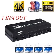 4K 3D 1x4 HDMI Splitter 1x2 Video Distributor 1 in 4 Out 2 Out 4K60Hz Dual Display for PS3 PS4 Camer