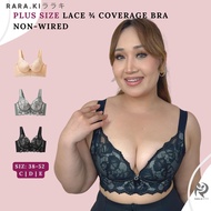 RARAKI PSFF 033 Plus-Size Lace Bra 3/4 Coverage (Wireless 5-Hook) 38-52 (C|D|E) Adjustable Strap Wid