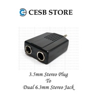 3.5MM STEREO PLUG TO 6.3MM x2 STEREO JACK ADAPTOR MA89#