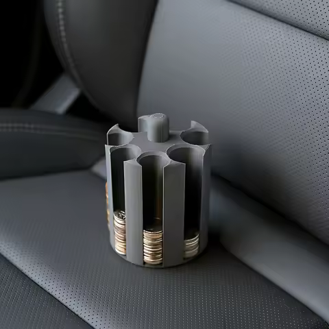 1Pc Car Cup Holder Coin Organizer, Cylindrical with 7 Slots for US Dollar Coins, Fits Standard Cup H