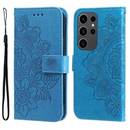XICCI Flip Case for Samsung S24 Ultra/S24 Plus/S24 Phone Case Seven Petals Embossing Leather Wallet 