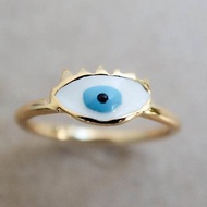 藍眼睛 黃銅戒指