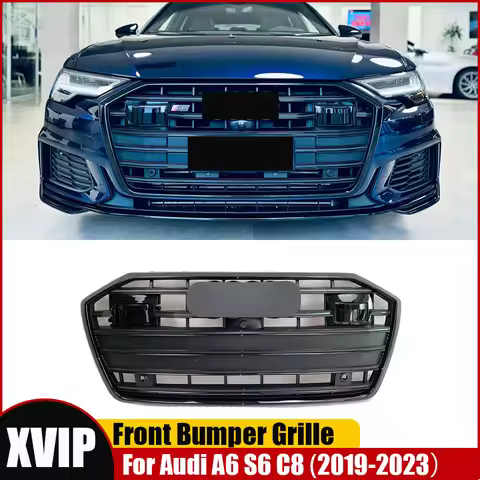 XVIP Matte Black Radiator Grill Racing Grills Fit For Audi A6 S6 C8 2019-2023 To S Style Upper Grid 