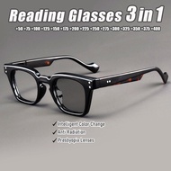 (0~+400) Men Square Photochromic Graded Eyeglass Trend Ultra-lightweight Frame Women Presbyopic Eyeg