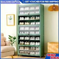 Dustproof Bamboo Shoe Cabinet Shoe Rack with Acrylic Transparent Flip Door Household Multilayer Shoe Storage Cabinet Shoe Shelf Bedroom &amp; Living Room Shoe Rack