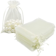 TAROW Beige Organza Bags , Mesh Jewelry Pouches Candy Drawstring Gift Bags Small Sachet for Christmas Wedding Giveaway