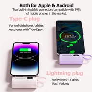 GOOJODOQ 5000mAh Bank Kuasa Kecil | Dual Plug Powerbank Lightning & Type C Port | Build in Cable wit