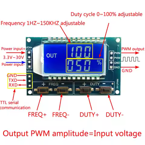 DC 3.3V-30V 1-Channel 1Hz-150KHz Dual Mode Signal Generator Square Wave LCD PWM Pulse Frequency Duty