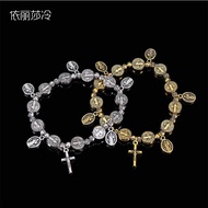 Jesus Cross St. Benedict Bracelet, Jesus Rose Center St. Benedict Icon Cross Bracelet, Catholic Rosa
