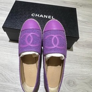 Chanel 香奈兒 草編鞋 漁夫鞋 鉛筆鞋 紫色 36號
