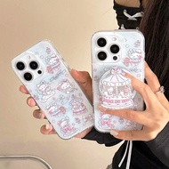 Japanese Cute Cartoon Pink Carousel KT Cat Magnetic Bracket Phone Case For Iphone 17Promax 17 16 15 