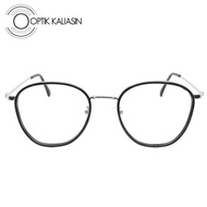 frame kacamata pria wanita bulat titanium pc full frame korea 3015 - black-silver