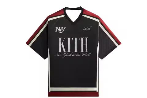 26-27 New Men's Kith New York Mesh Football Jersey 3D Printed V-neck Y2K Oversized T-shirt Suitable 