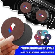 2pcs Car Anti-slip Water Cup Heat Insulation Mat Suede Decor Coaster For BMW M X1 X3 X5 X6 X7 E34 E3