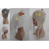 // Aji Hat Shop// Ball Textured Short Braids Wool Flight Cap