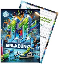 12 Invitation Cards for 11th Children's Birthday Graffiti Street Art Theme Celebration Party Invitat