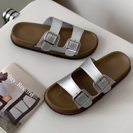 Women Buckle Rubber Cork Casual Slippers