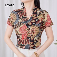 (New) Lovito Boho Blouse Plicated Spring/summer Blouse for Women L142ED448 (New) Lovito Blus Boho Pl