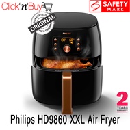 Philips HD9860 Air Fryer XXL. Also known as HD9860/91. Premium Smart Sensor Series. 1.4kg Capacity. Fry, bake, grill, roast and reheat. Safety Mark Approved. 2 Years Warranty.