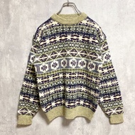 古著 COOLERCLIMATE 長袖費爾島針織毛衣，全印花，圓領，復古，秋冬裝，S 碼