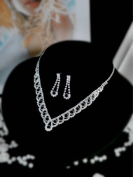 เซ็ตเครื่องประดับสร้อยคอและต่างหูไข่มุก Supra Diamanto อิลิแกนท์ ฟุ้งเฟ้อ คริสตัล CZ กริตเตอร์ สำหรั