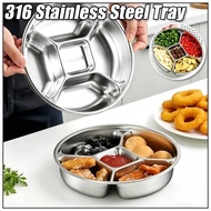 Food Grade Stainless Steel 5-Compartment Divided Plate, Serving Platter & Cafeteria Tray