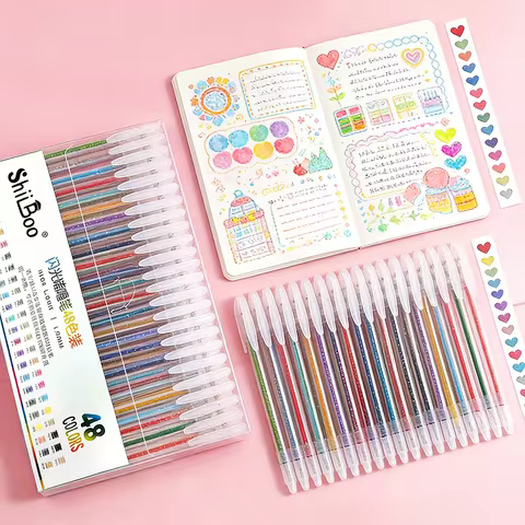 8-60 Colors Metallic Glitter Gel Pens 1.0 mm Color Ballpoint Pen Book Card Long Lasting Writing Draw