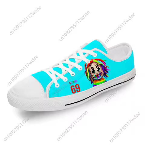 6IX9INE Hip Hop Rapper Rap Music White Cloth Fashion 3D Print Low Top Canvas Shoes Men Women Lightwe