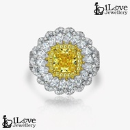 iLove Jewellery 925 Sterling Silver 18K White Gold Plated 1.5ct Yellow Cushion Cut Cubic Zirconia Ri